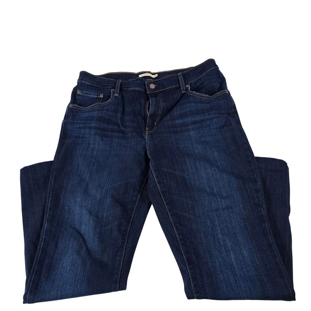 Levis 724 High Rise Straight Jeans Dark Wash Raw Hem Blue Womens 34